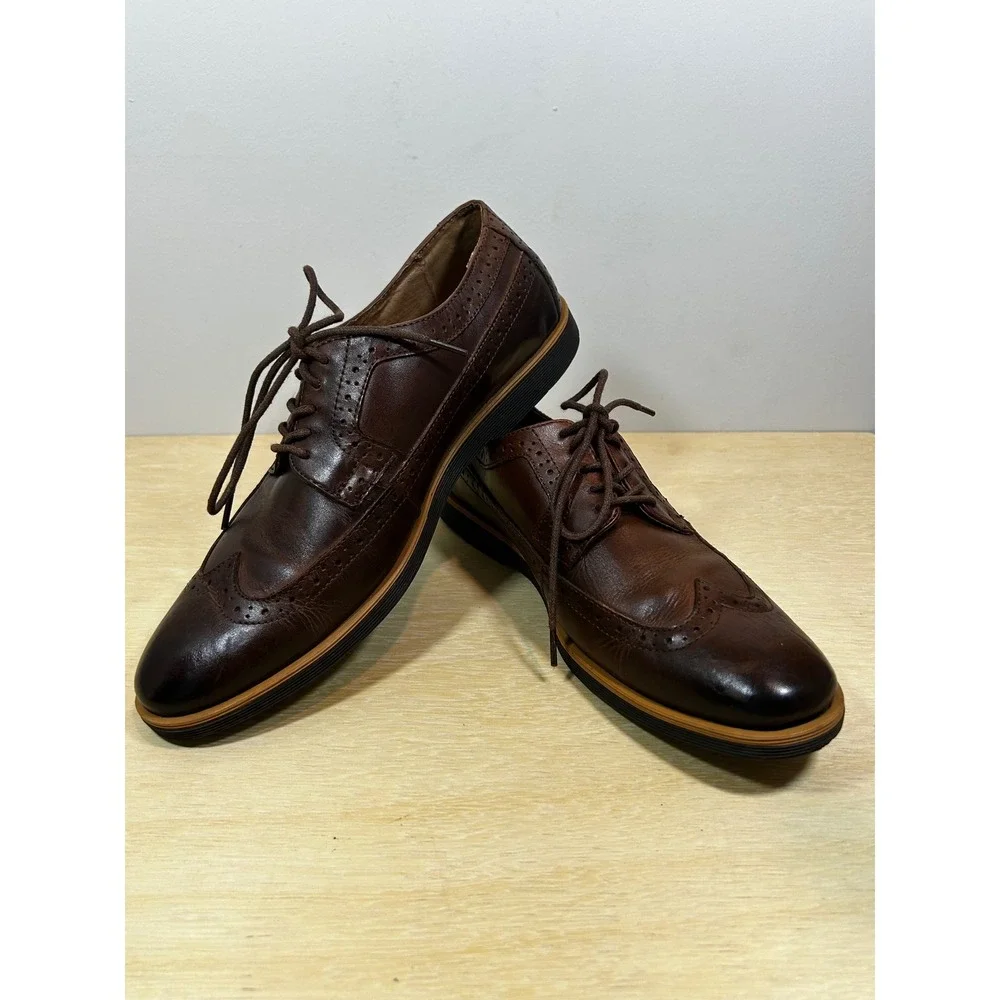 Clarks Mens Dark Brown Leather Wingtip Brogue Derby Dress Shoes US 8M